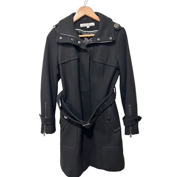 Kenneth Cole Long Sleeve Wool Zip Fully Lined Belted Trench Coat Black Size 4